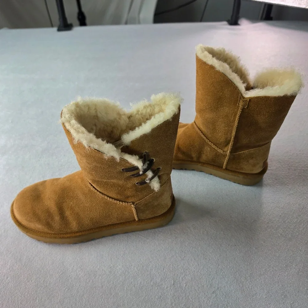 UGG Gita Chestnut Suede Sheepskin Bow Boots Womens 9 Coquette Boho
